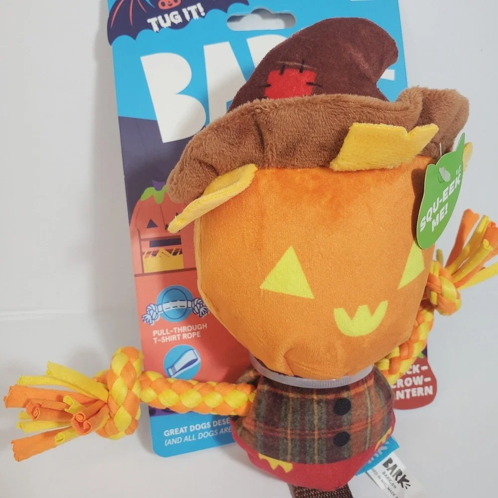 Bark‎ Jack Crow Lantern Dog Toy S-M Scarecrow Tug Strap Crinkle Squeaker NEW